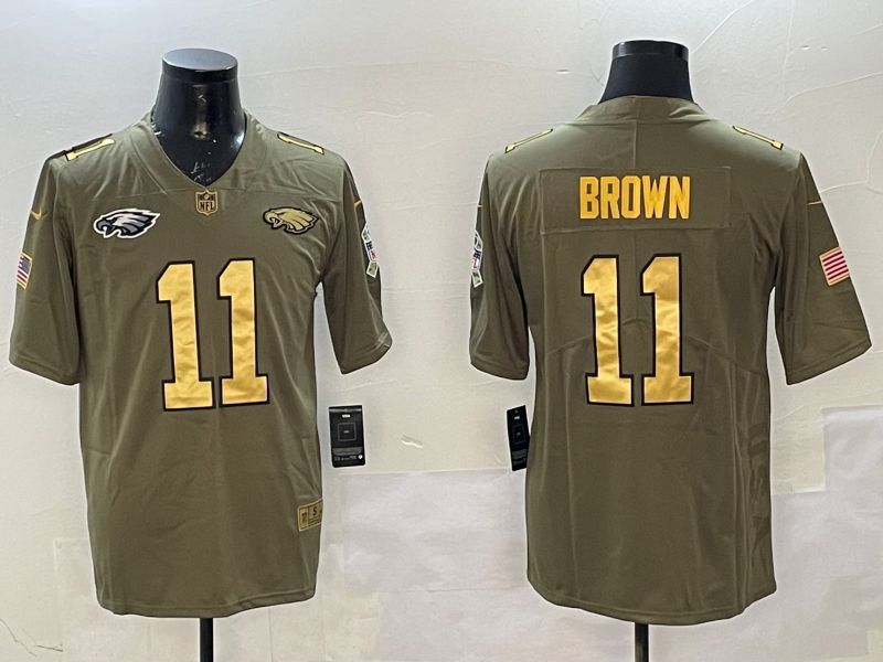 Men Philadelphia Eagles #11 Brown Green 2025 Nike Olive Gold Salute to Service Limited NFL Jersey style 4